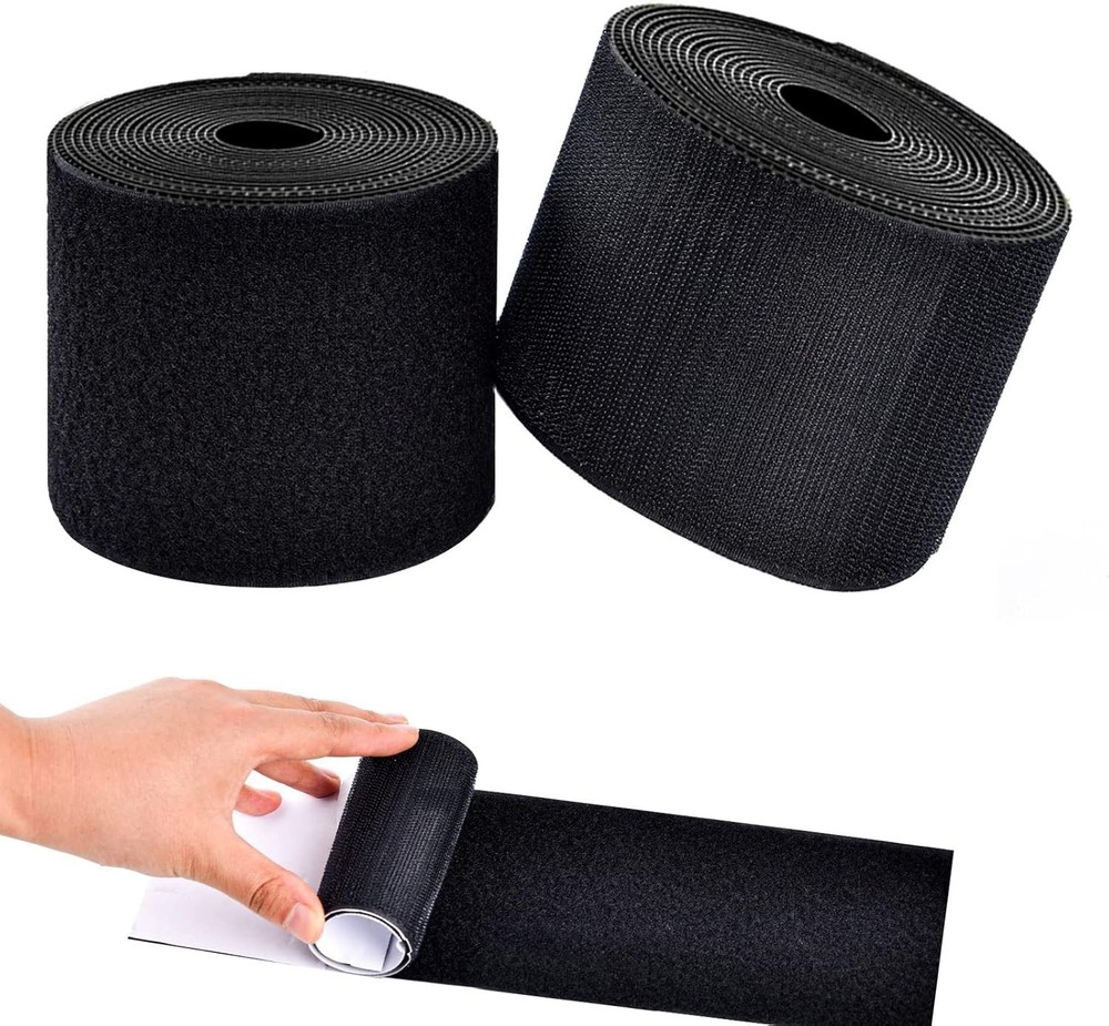 Heavy Duty Black Hook Loop Tape, 4"x18' Adhesive Strips