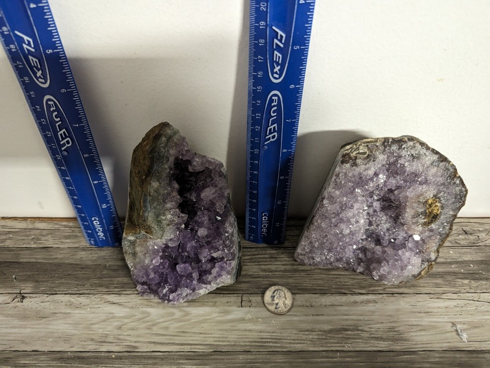 2 Amethyst standing cut base crystals geodes. 5 pounds lbs