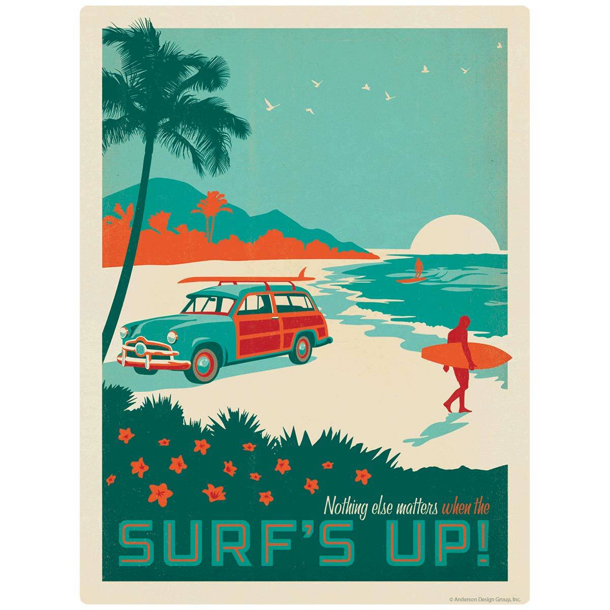 Surfs Up Beach Woodie Wagon Decal Peel and Stick Decor