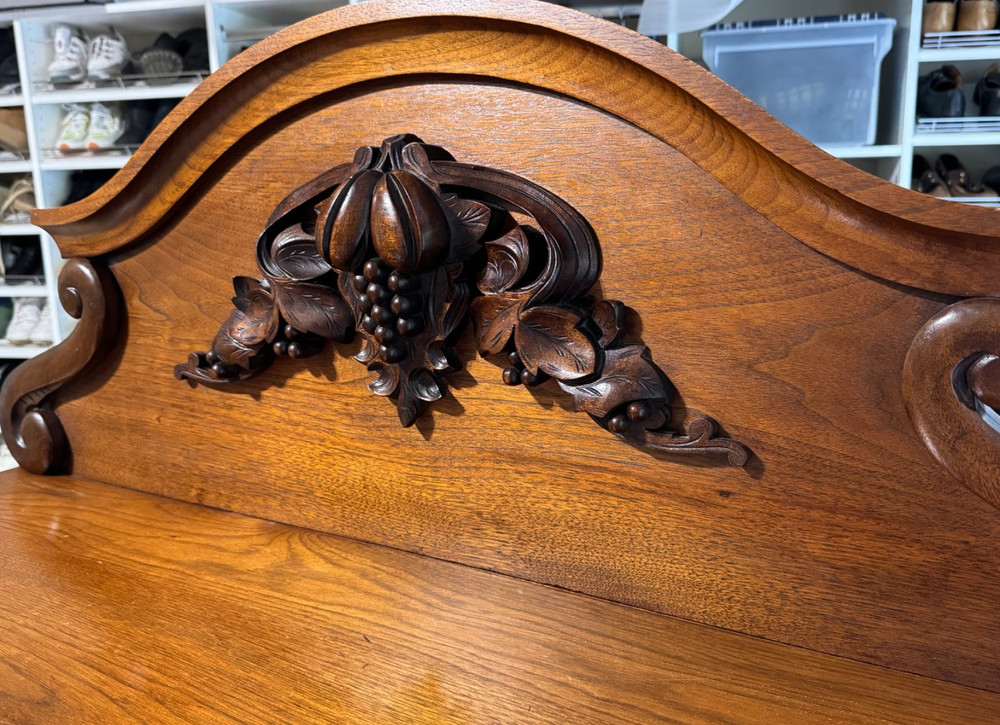 Antique Victorian Walnut Marble Sideboard Buffet Server Huntboard Renaissance