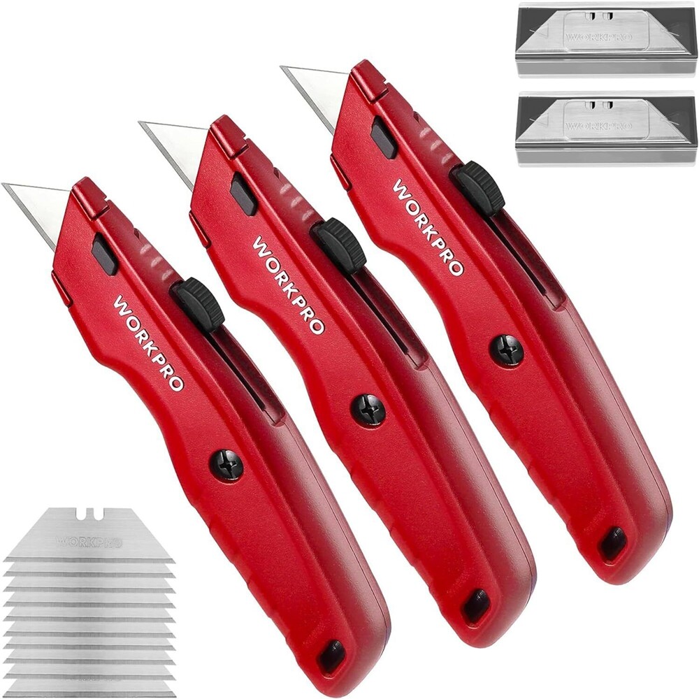 WORKPRO 1PC/2PC/3PCS Utility Knife w/Extra Blades Quick Change Blade Razor Knife