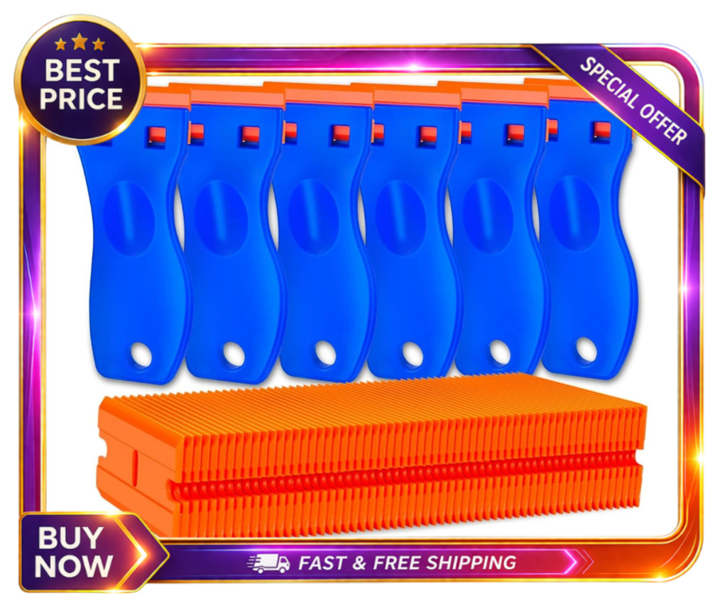 Plastic Razor Blade Scraper Tool, 6 Pcs Razor Scraper with 60 Pcs Plastic Blades