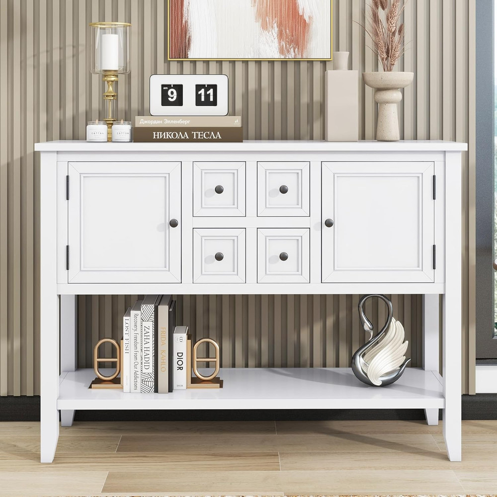 46" Large Solid Wood Sideboard Buffet with Storage & Easy Assembly