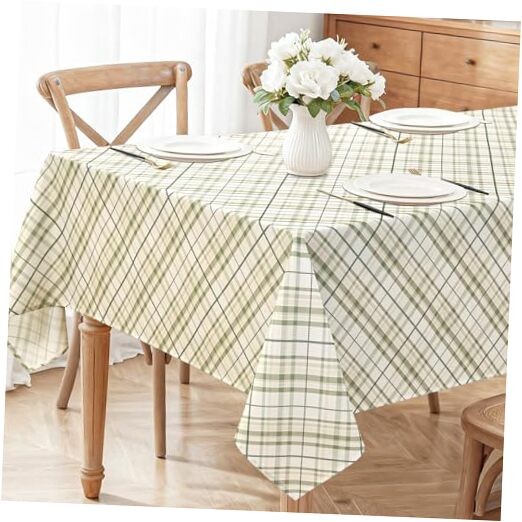 Printed New Checkered Tablecloth 84" x 60" (Rectangular) Sage Green and White