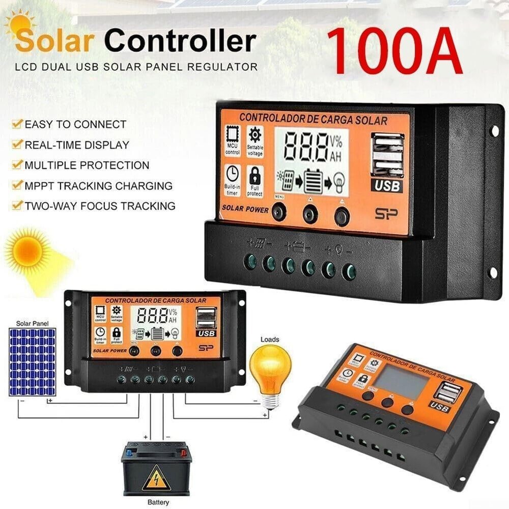 100A MPPT Solar Panel Regulator Charge Controller Auto Focus Tracking 12/24V US