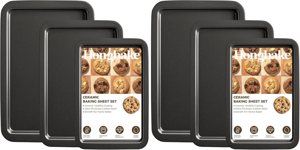 Ceramic Baking Sheet Pan Set Cookie Sheet Oven Bakeware Sets W/ Wider Grips 3