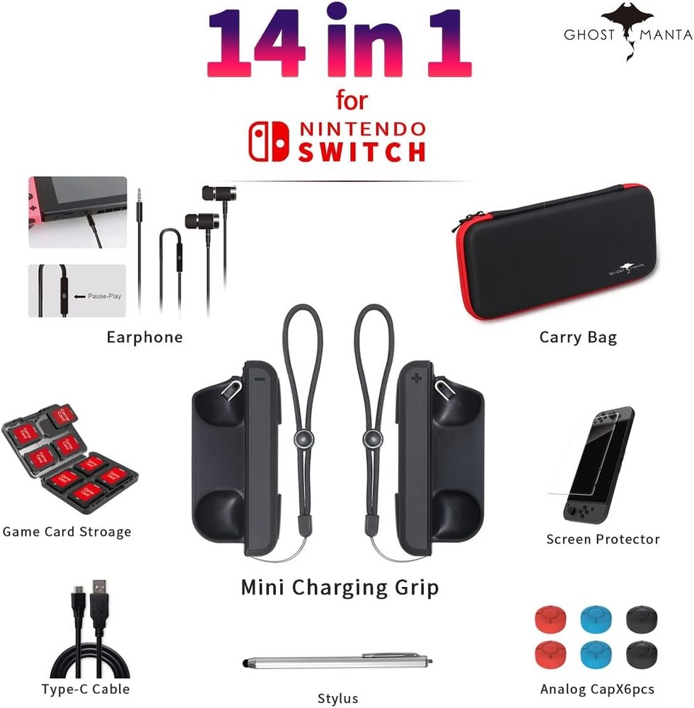 Accessories Kit Compatible with Nintendo Switch Console (14 in 1 Accessory Kit)