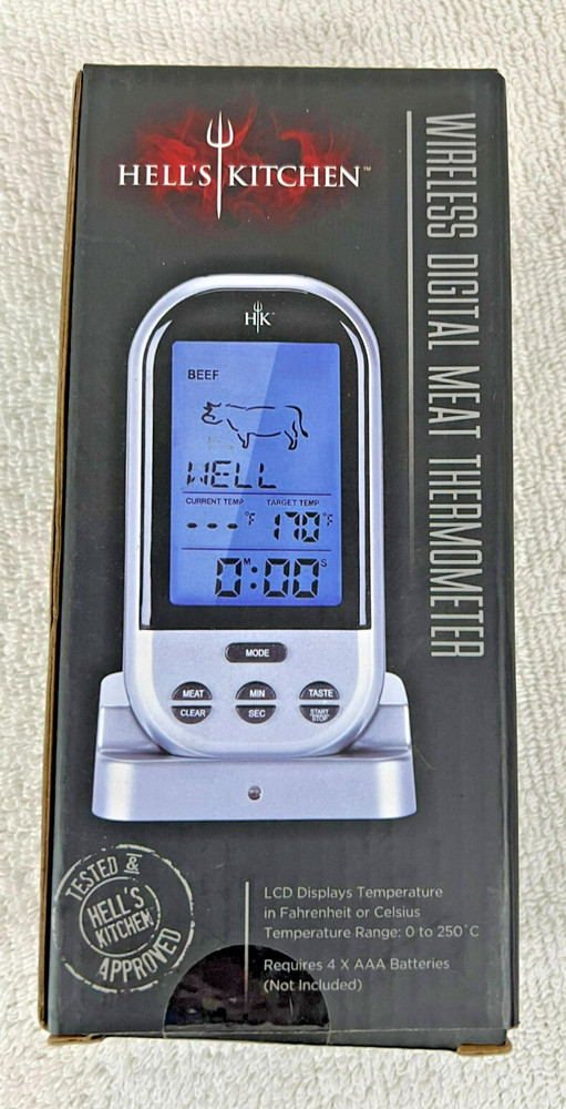 Hell's Kitchen Wireless Digital Meat Thermometer, 65 Ft Range, 8 Meat Settings