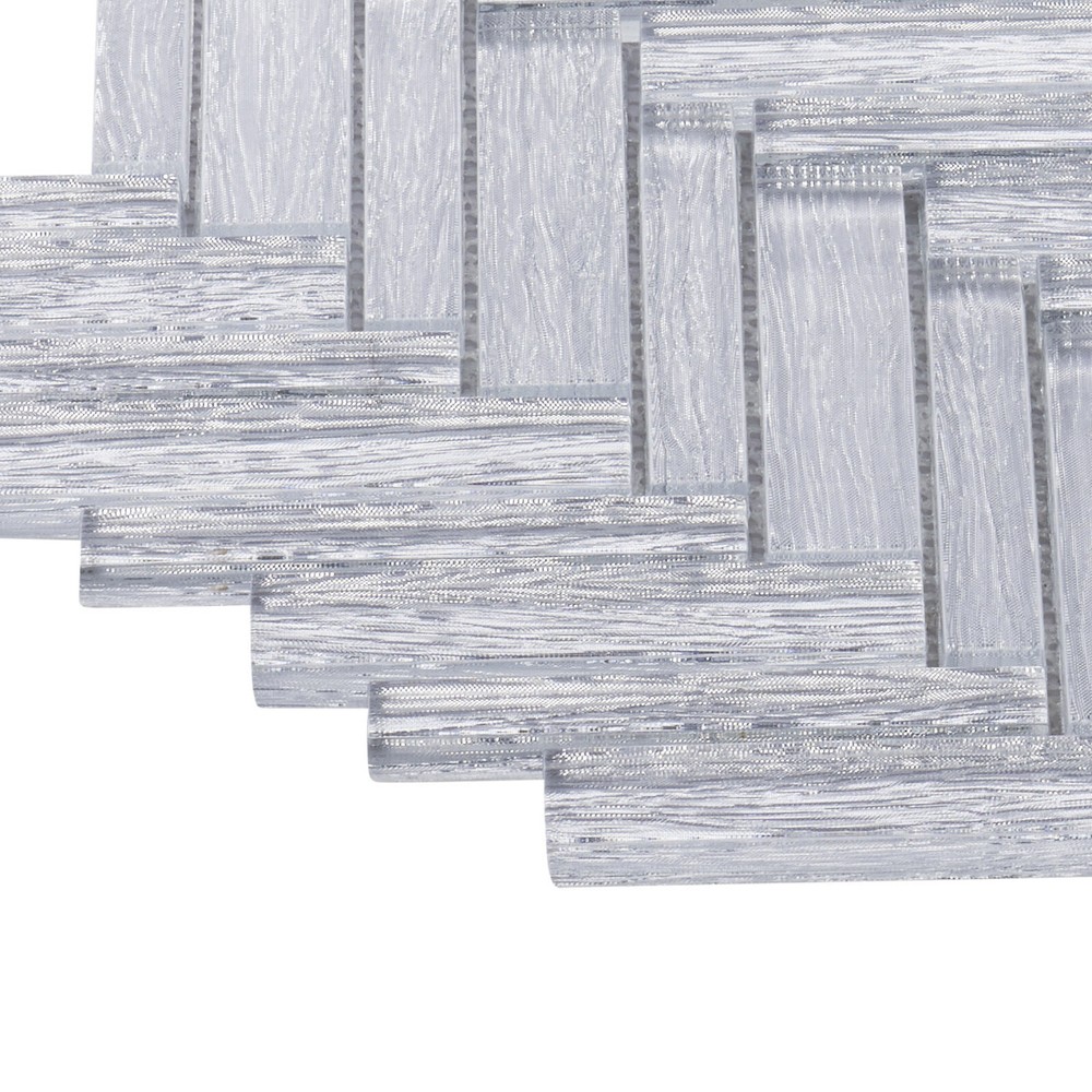 Gray Hand Brushed Pattern Silver White Metallic Glass Mosaic Tile Backsplash