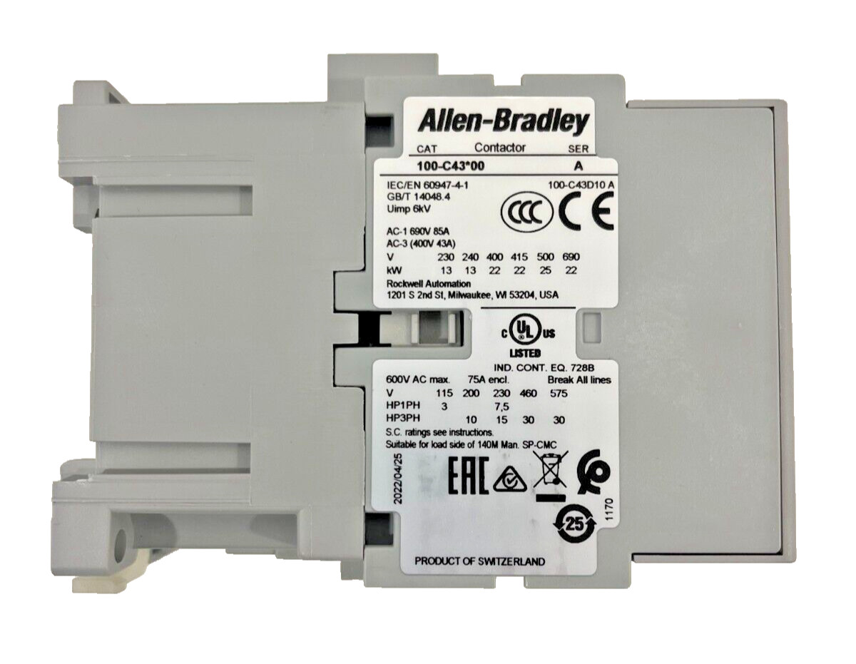 Allen-Bradley 100-C43D10 IEC Contactor 43 Amp 3P 43A 100C43D10 New inBox USSTOCK