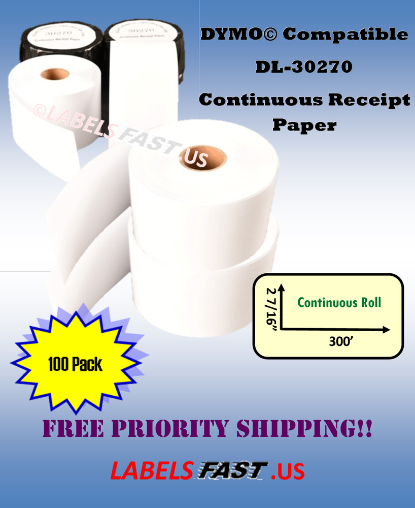 Dymo® Continuous Receipt Paper Rolls-30270-100 PACK