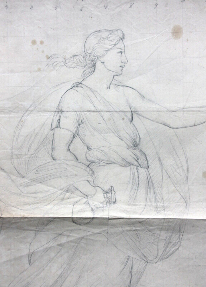 Female Allegory, Dancer, Classicist Drawing Squared 19th century