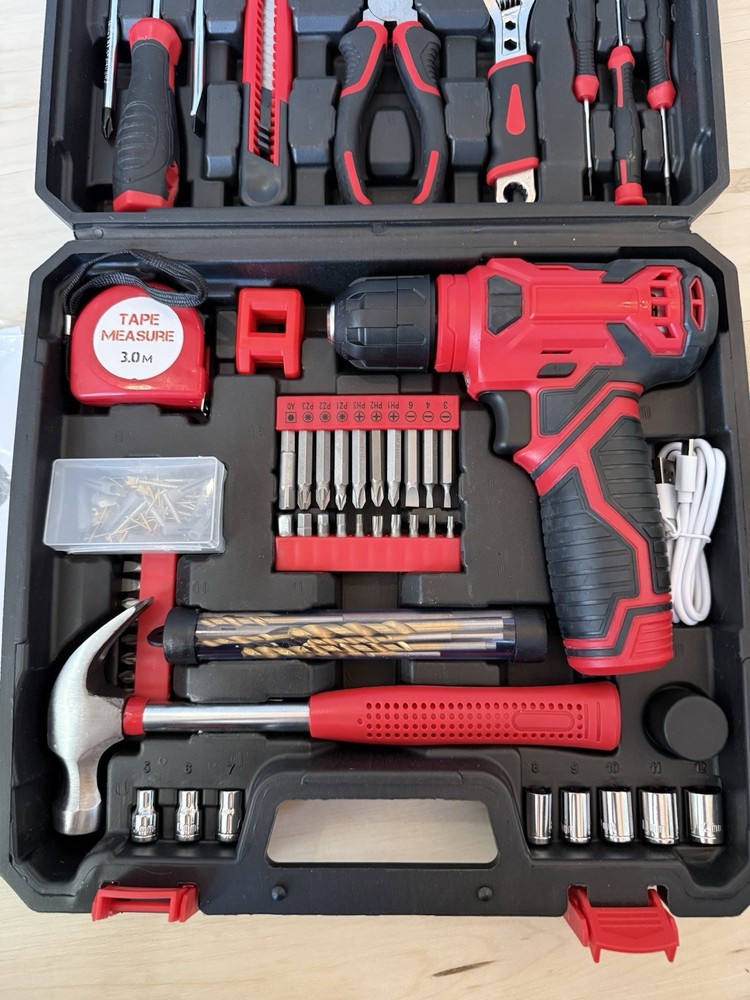 🔥NEW - Tool Set 8V Cordless Drill Kit 132 Piece Box With Hand Drill