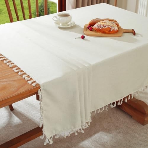 Rectangle Tablecloth, Water Resistant Tassel Table 36" x 36" (Square) Ivory