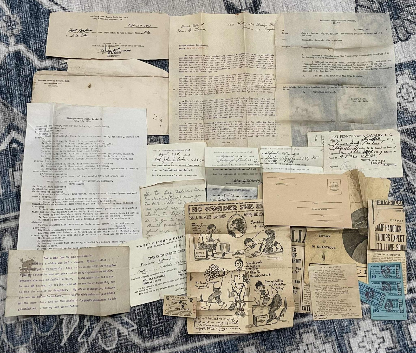 WW1 WWI Military US Army AEF 28th Divison Cavalry Veterinarian Soldier Grouping