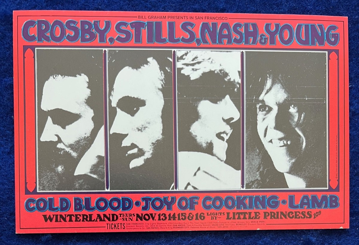 NICE 1969 Crosby Stills Nash Neil Young Concert Handbill Randy Tuten Winterland