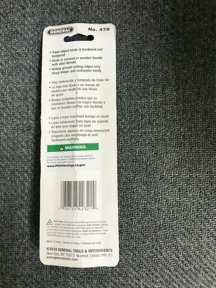 TRIANGULAR SCRAPER 6" - GENERAL TOOLS #478 - NEW IN BLISTER PACK