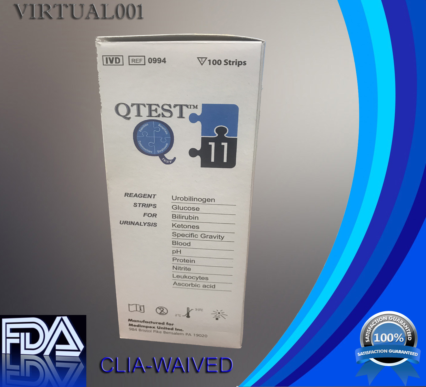 Urine Dipstick 11 Parameter Urinalysis Reagent Test Strips (100) Ketone Glucose