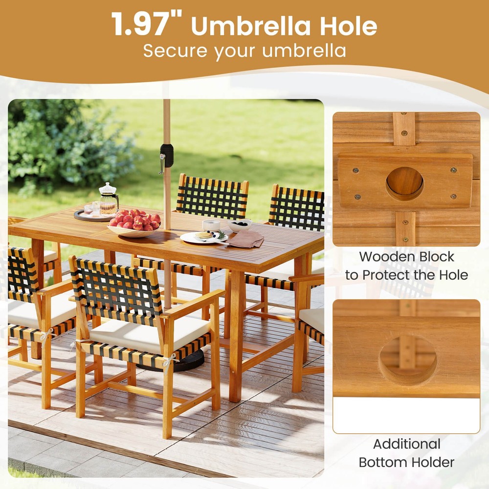 3-Piece Patio Dining Set, 2 Benches & Rectangular Table w/1.97” Umbrella Hole