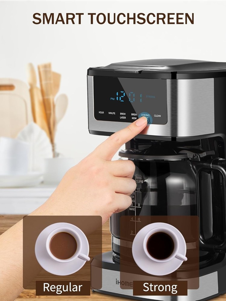 Coffee Maker, Programmable Drip Coffee Maker 12 Cup, Regular & Strong Brew Dr...