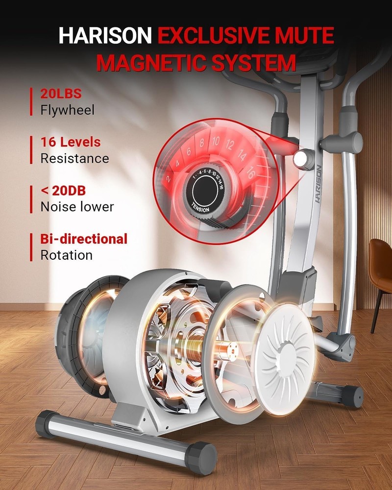 HARISON Magnetic Elliptical Exercise Machine with 16-Level Resistance Control