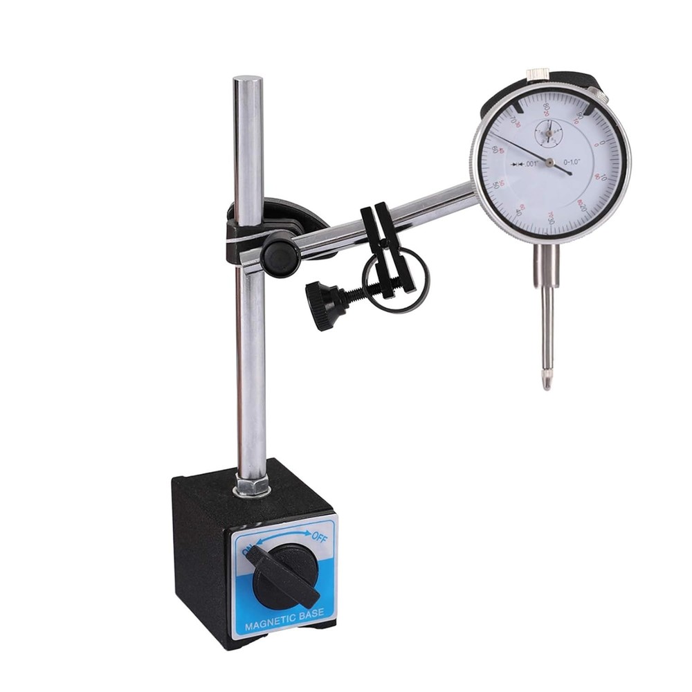 Dial Indicator with Magnetic Base Holder Fine Adjustable Long Arm 0-1" Magnet...
