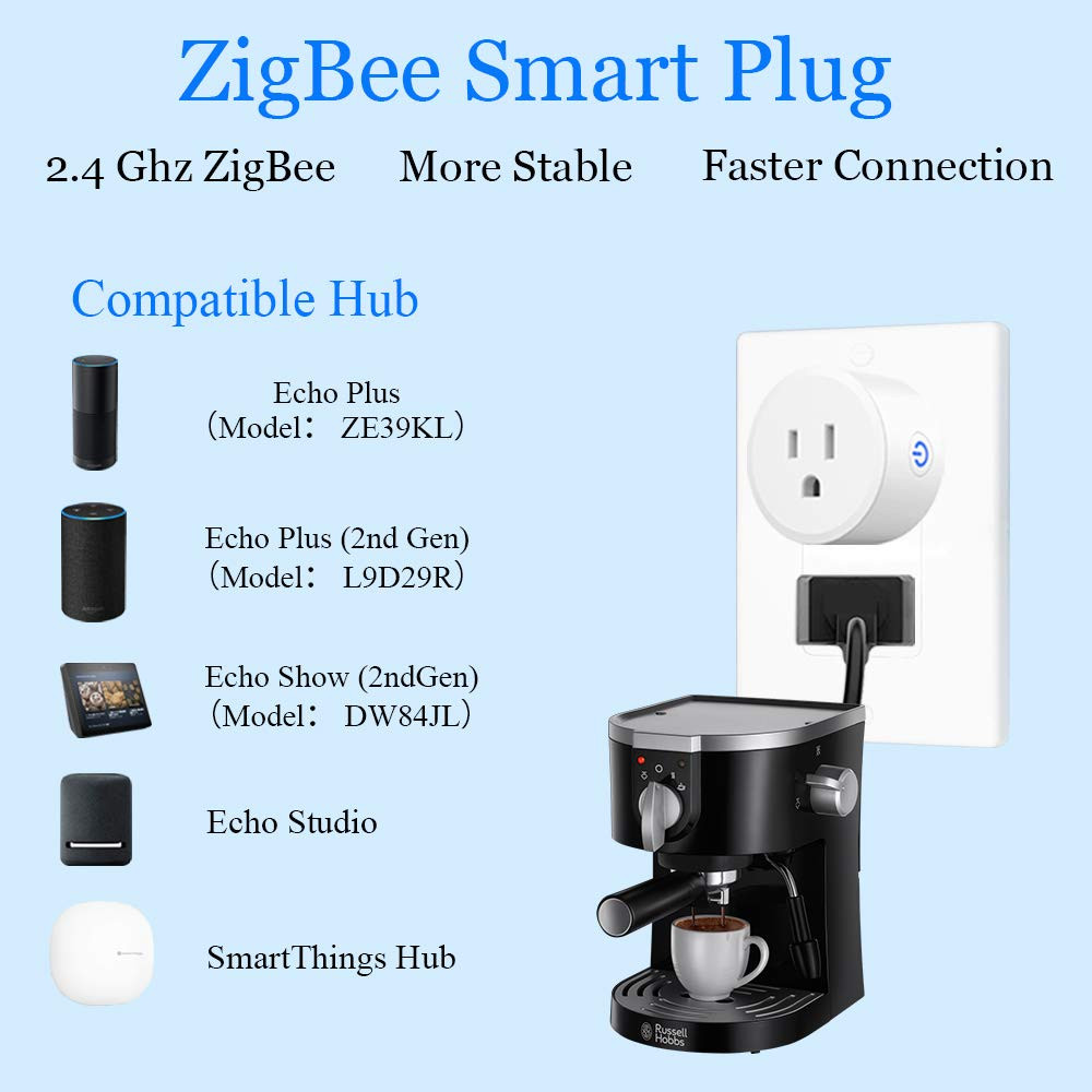 Smart Plug, Zigbee Switch Mini Smart Outlet Works with Alexa, Google Home, Echo