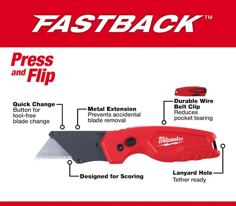 Milwaukee FASTBACK Compact Folding Utility Knife with General Purpose Blade