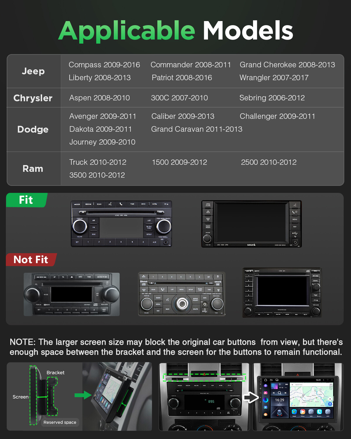 For Jeep Wrangler 2007-2017 Car Stereo Apple CarPlay Android 13 Radio GPS Navi