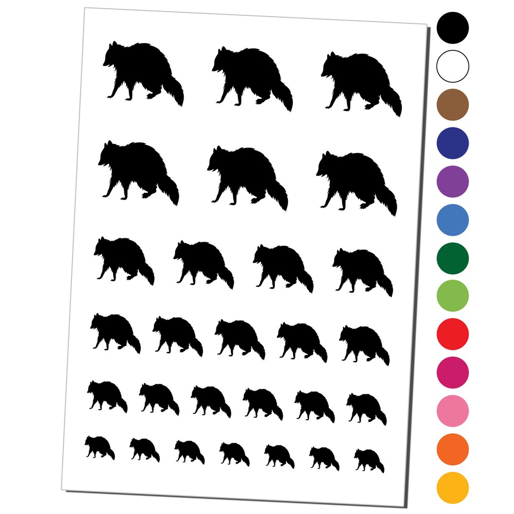 Racoon Walking Solid Temporary Tattoo Water Resistant Set
