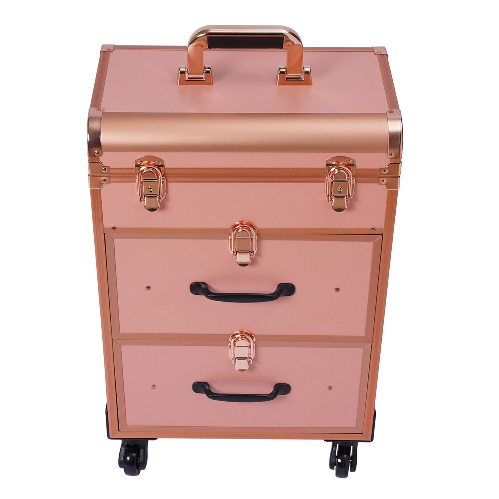 Aluminum Rolling Makeup Train Case Cosmetic Trolley Makeup Storage Organizer