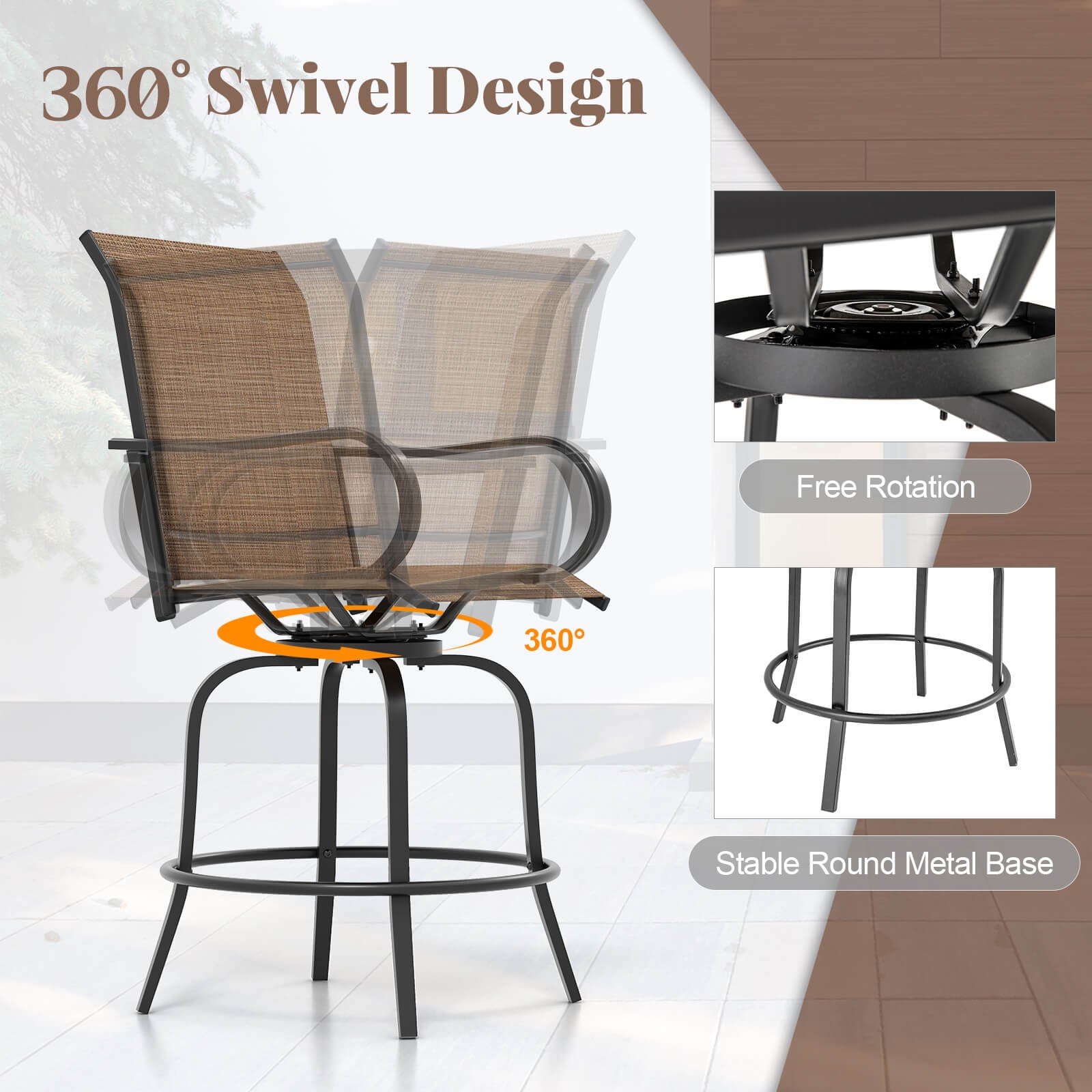 Outdoor Swivel Bar Stool Set of 4 w/Breathable Fabric and Heavy Duty Metal Frame