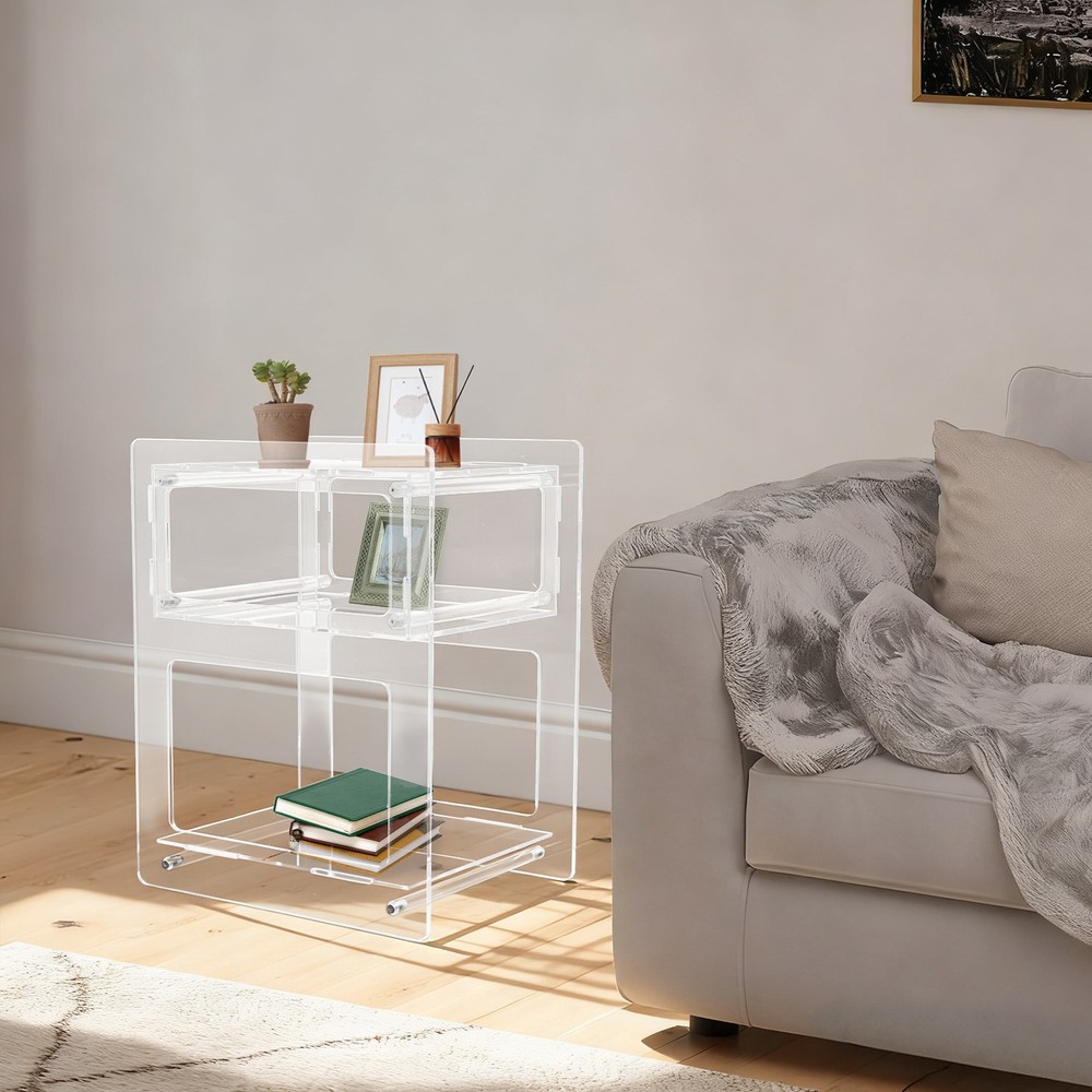 3-Tier Acrylic Side Table Acrylic Nightstand Elevated Bottom Preventing Damp
