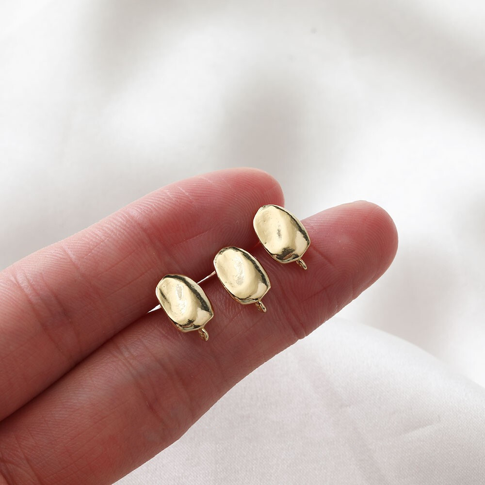 6pcs Gold/Silver Oval Bean Earring Post,Geometry Irregular Hammered Stud Earring
