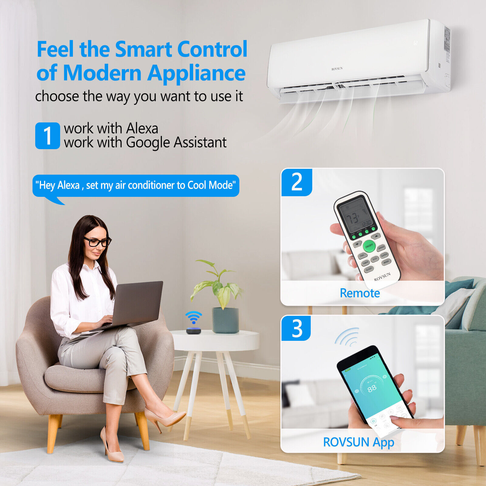 11000 BTU Inverter Ductless Air Conditioner & Heat Pump WiFi Mini Split Kit 115V