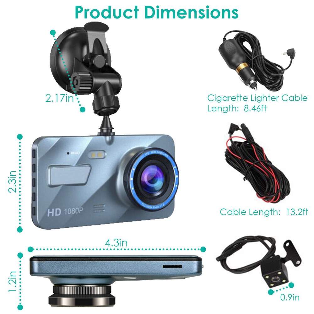 720P Dual Dash Cam Vehicle Recorder W/ Looping Function&Motion Detection Feature