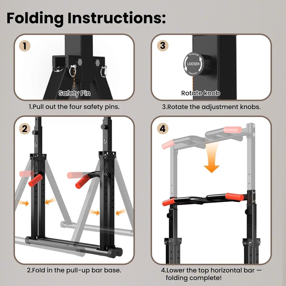 Home Power Tower Pull Up Dip Station Foldable Pull Up Bar Station Adjustable