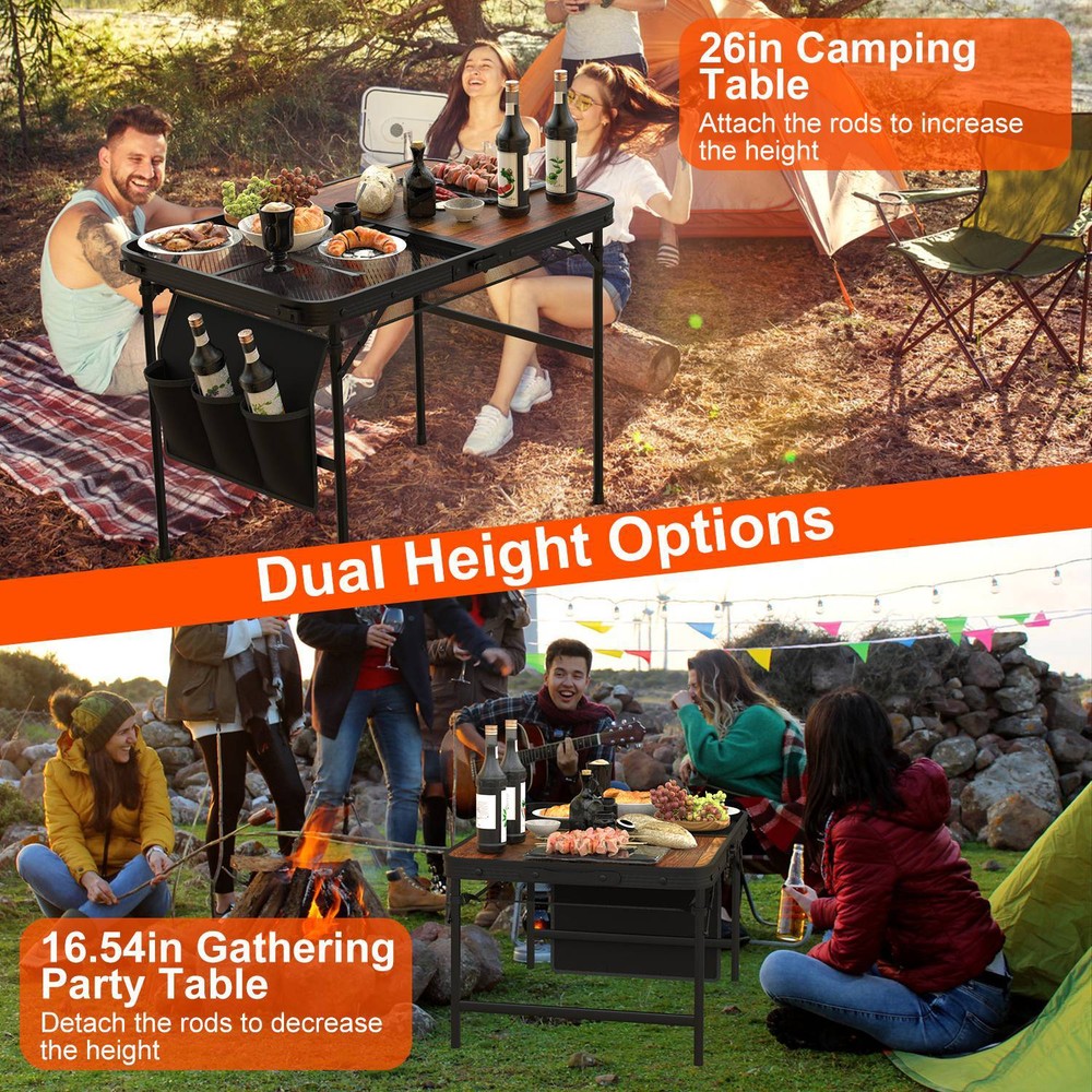 Outdoor Picnic Table Folding Camping Table with Extra Hanging Storage Net