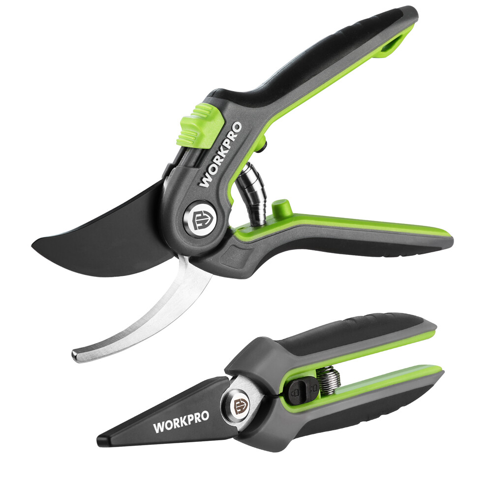 WORKPRO Garden Pruning Shears 2 Pack 8"Bypass&6.25" Straight Garden Scissors