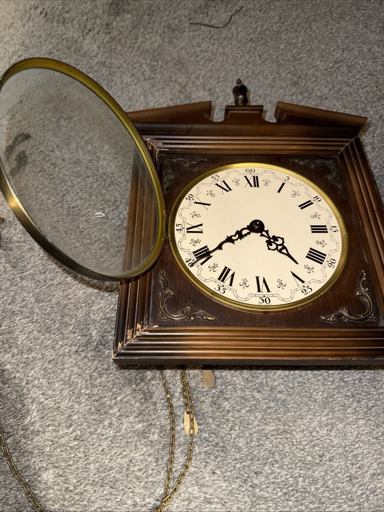 Vtg E Schmeckenbecher German Mechanical Wall Clock Chain Driven Weights ASMR