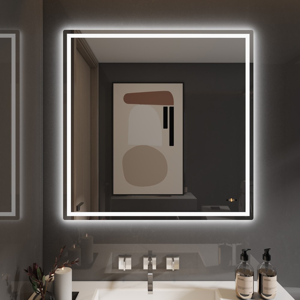 30'' x 30'' Led Bathroom Mirror Gesture Control Wall Mounted Frameless Lighted
