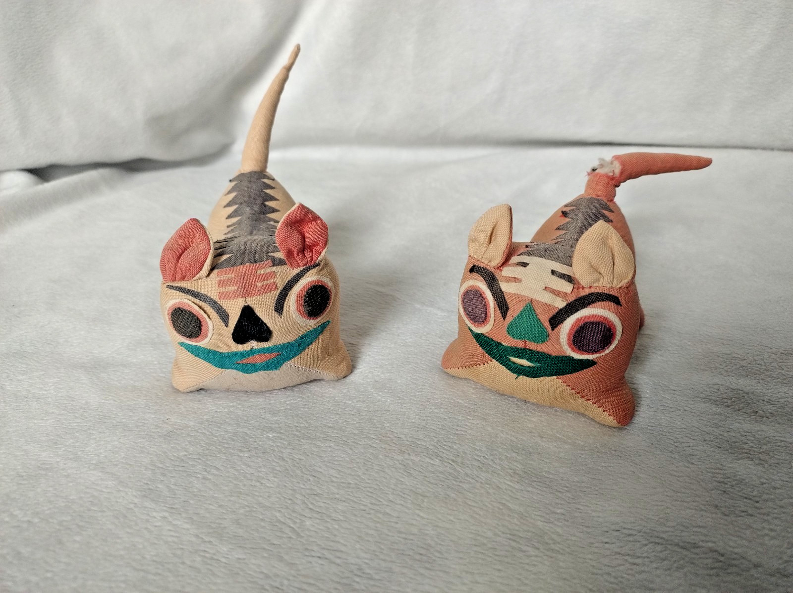 Two Vintage Chinese Traditional Folk Art Cloth Plush Tiger Pillows