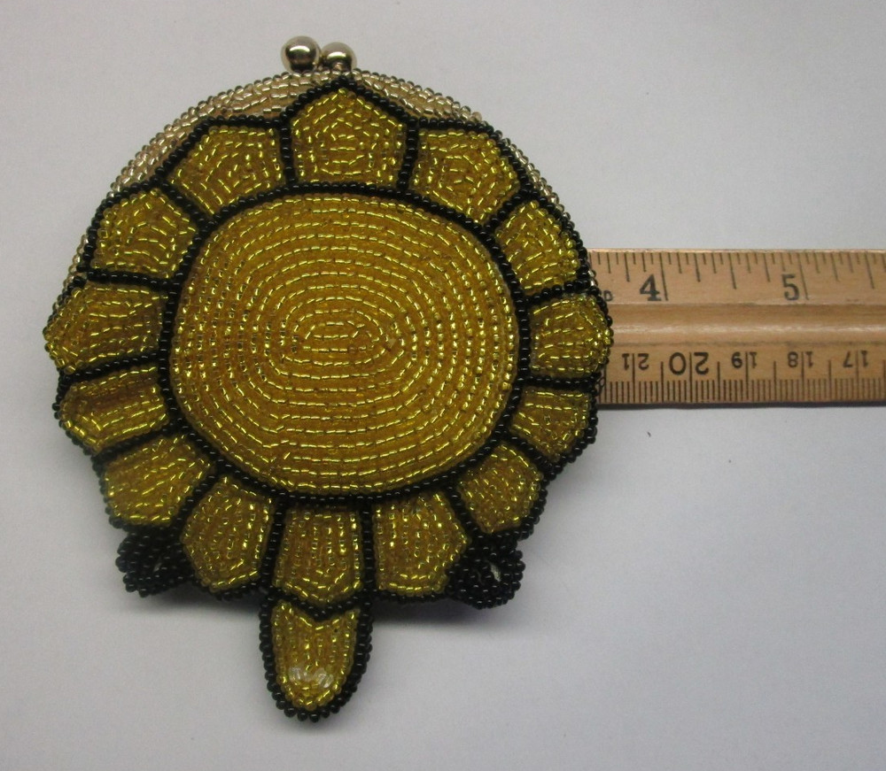 Vintage Turtle Tortoise Shaped Beaded Change Purse
