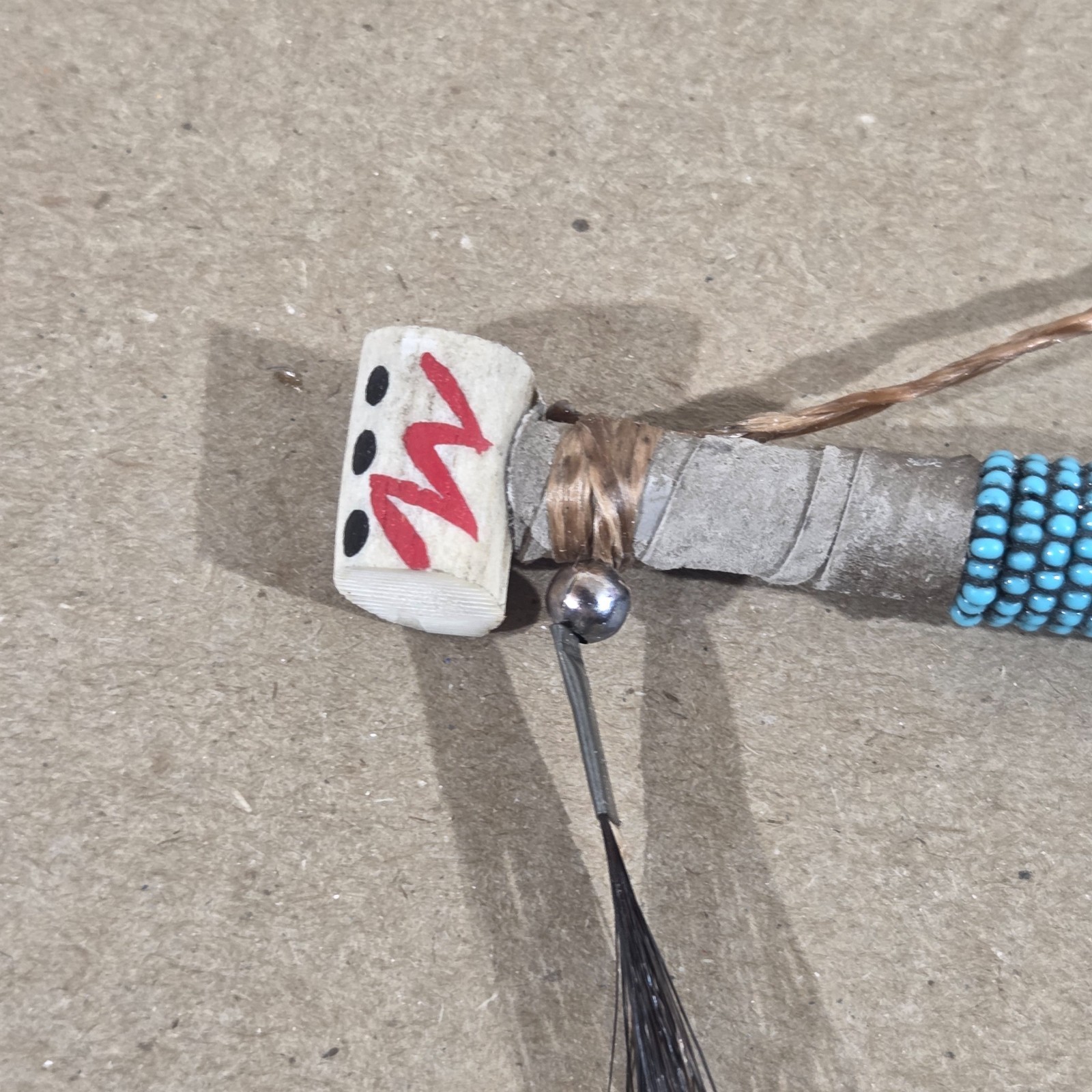 Authentic Navajo Peace Pipe 6" Handcrafted Faux Turquois Beads leather wood stag