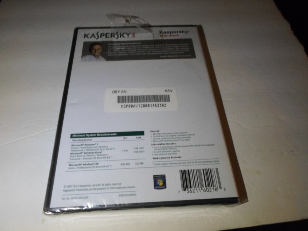 KASPERSKEY Lab Anti-Virus Protection PC Computer Security Software NEW Sealed