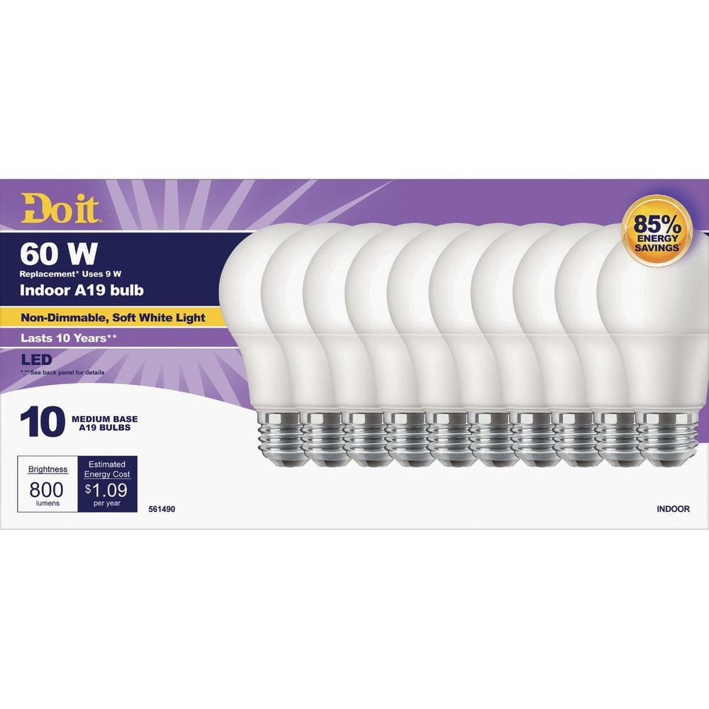 Do it 60W Equivalent Soft White A19 Medium LED Light Bulb (10-Pack) 362038 SIM