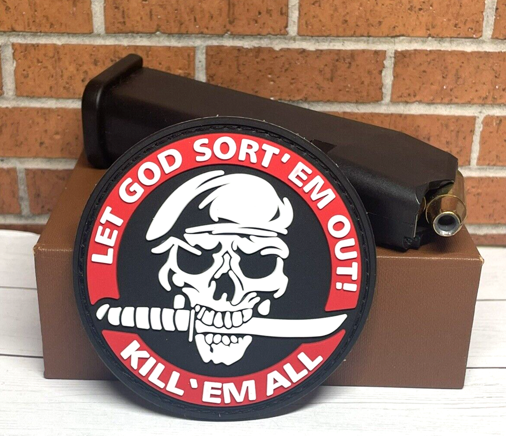 Skull PVC Patch - Tactical Morale Skull Knife Patch - Let God Sort' EM Out Patch