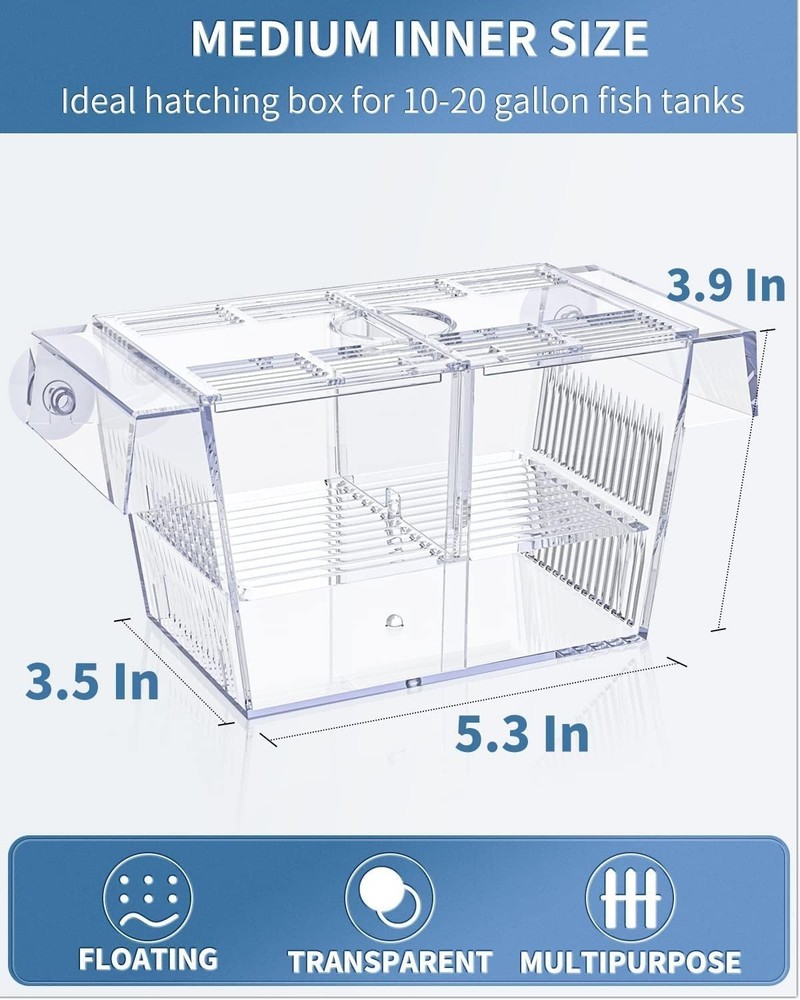 Space-Saving Acrylic Fish Breeding Box with Removable Separators & Suction Cups