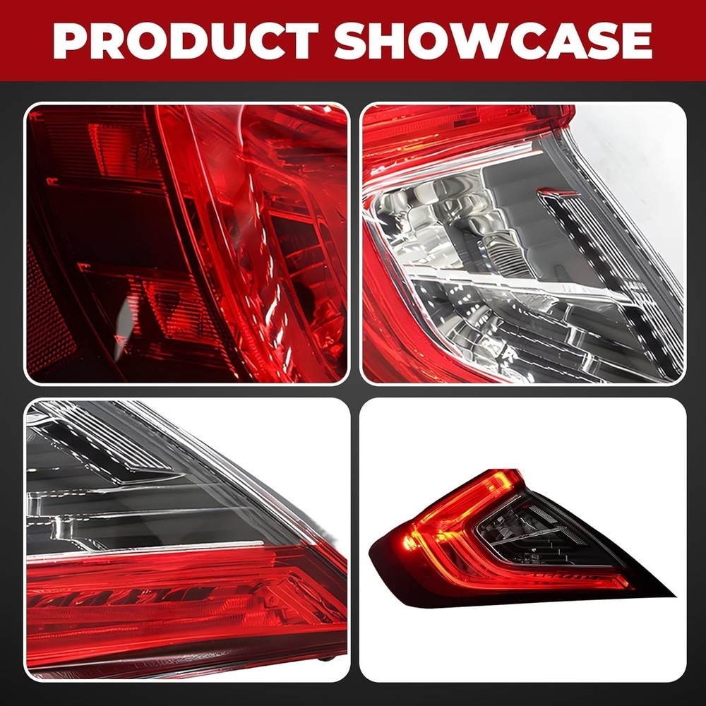 Outer Tail Light Halogen Left Side Compatible with Civic Sedan 2016-2020 w/o