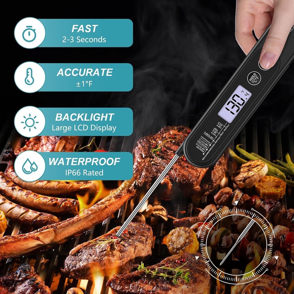 Ultra-Fast Waterproof Digital Meat Thermometer with Backlight